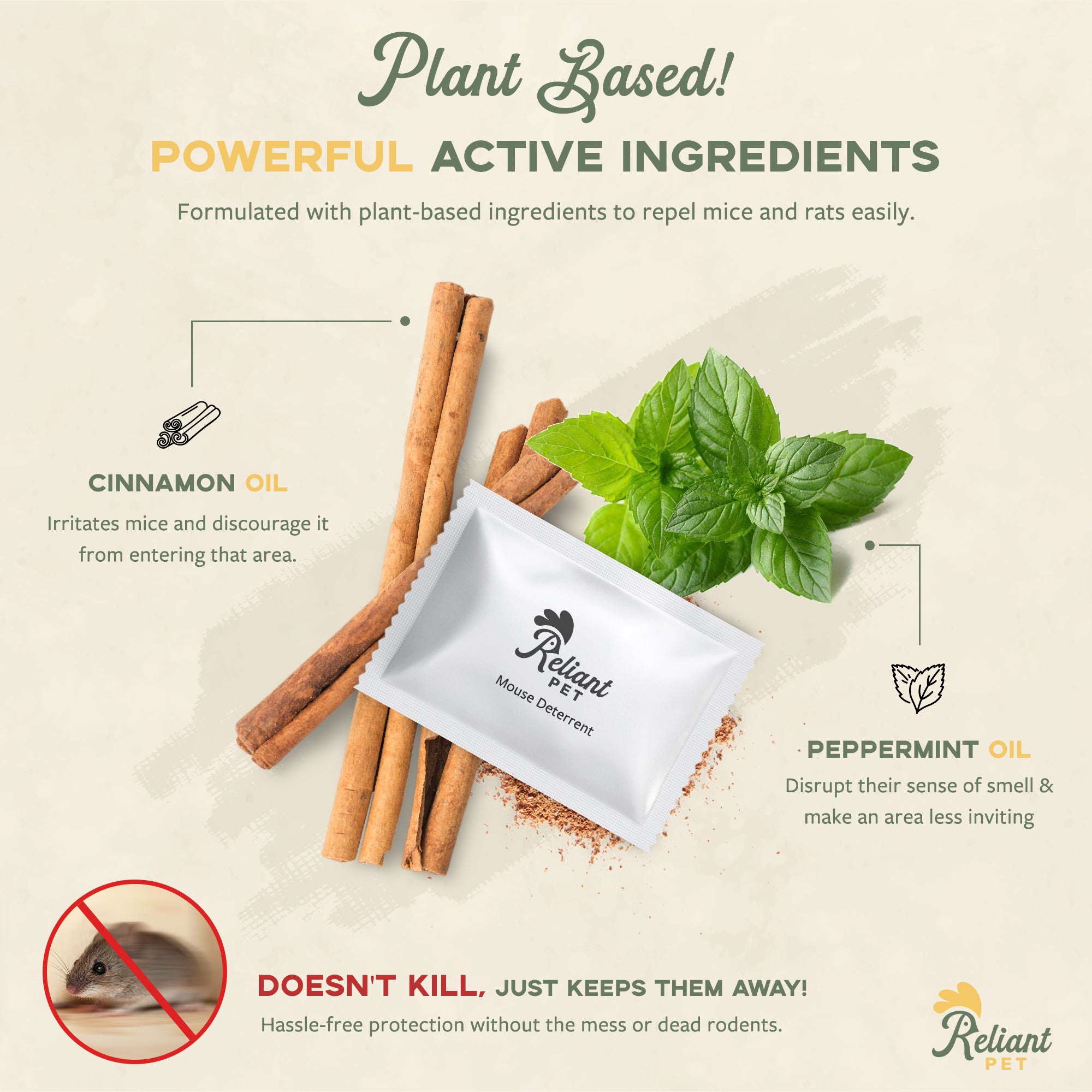 Natural Peppermint Mouse Repellent - USA Made Pouches