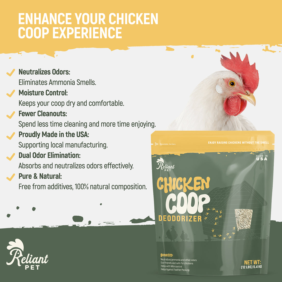 Chicken Coop Deodorizer - 10LBS - Eliminates Ammonia Smell - All Natural