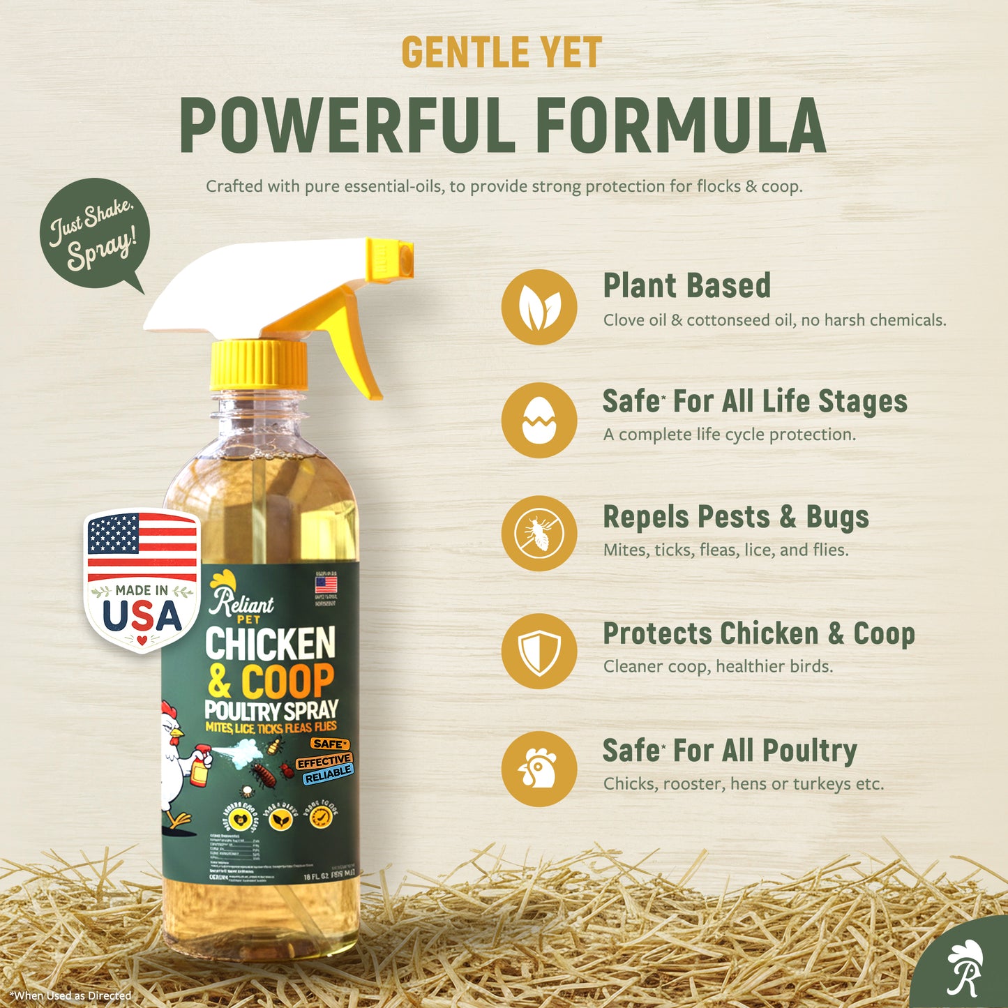 Chicken and Coop Poultry Spray - Safe to Spray On Chicken - No egg withdrawal needed