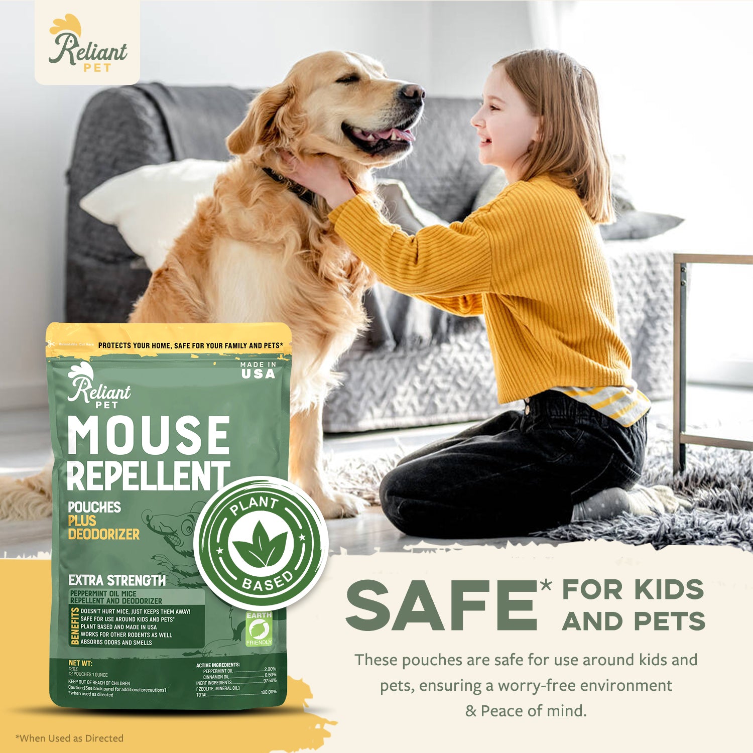 Natural Peppermint Mouse Repellent - USA Made Pouches