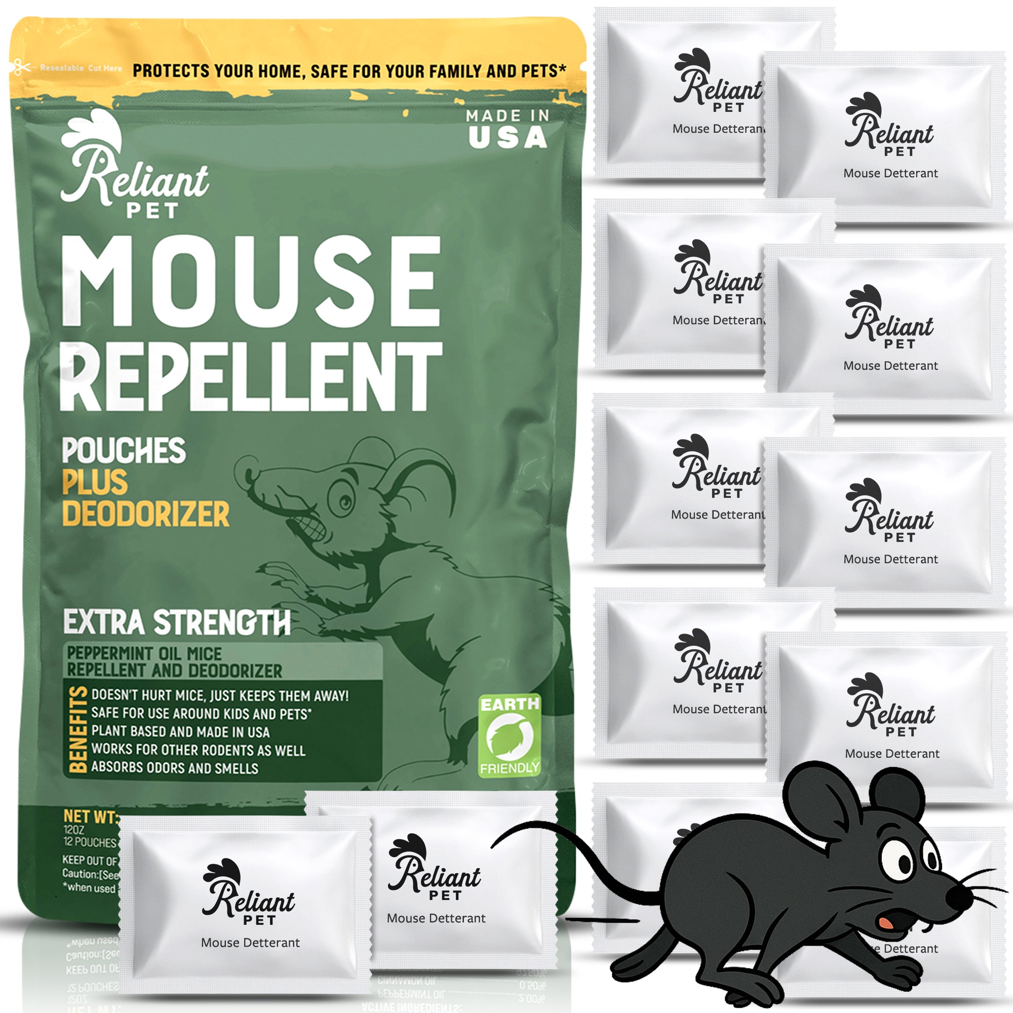 Natural Peppermint Mouse Repellent - USA Made Pouches